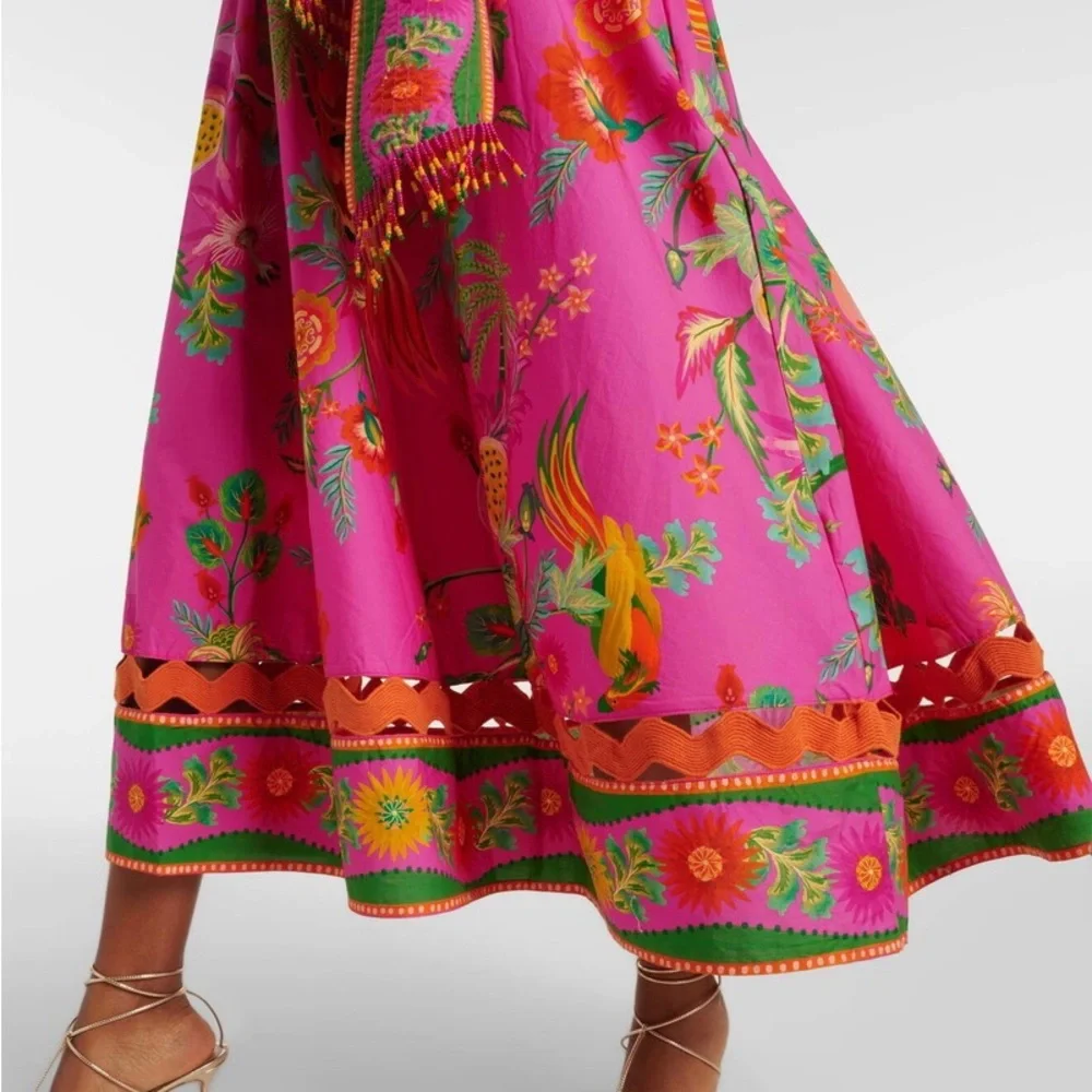 FARM Rio Pink Floral Printed Midi Dress with Green and Orange Accents - Picture 6 of 7